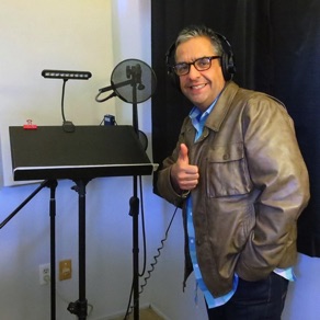 Rafael Sigler recording a VO at Lan Media Productions.